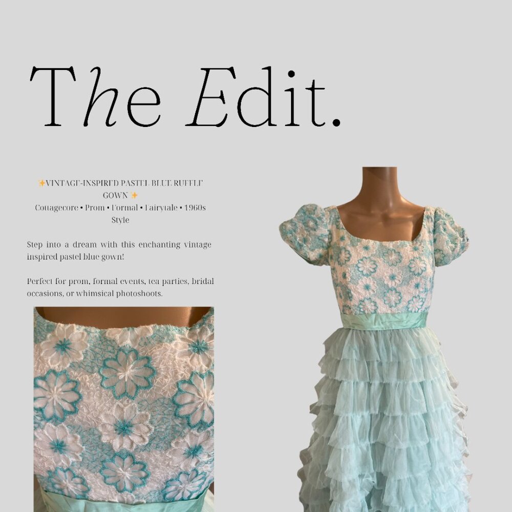 VINTAGE PASTEL BLUE RUFFLE GOWN Cottagecore • Prom • Formal • Fairytale • 1960s